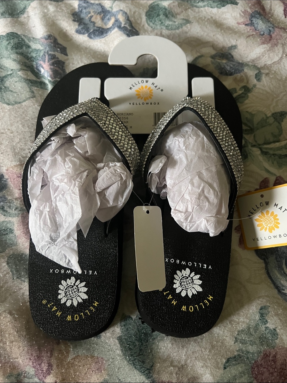 Yellow Box Black Rhinestone Embellished Flip Flop Sandals